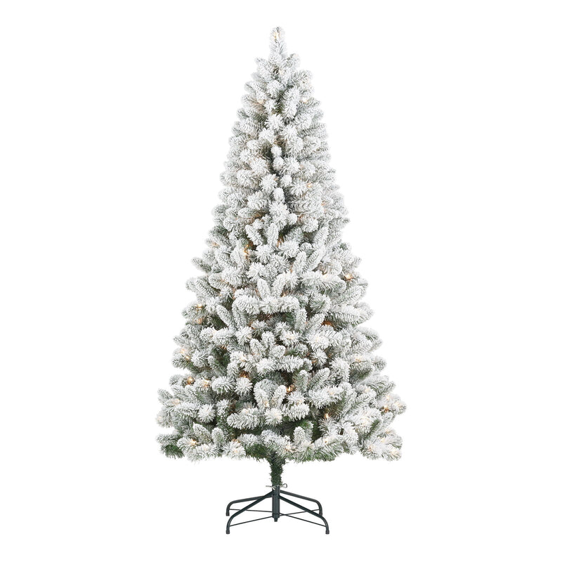 6.5 Ft Pre-Lit Flocked Frisco Pine Artificial Christmas Tree 250 Clear Lights Green