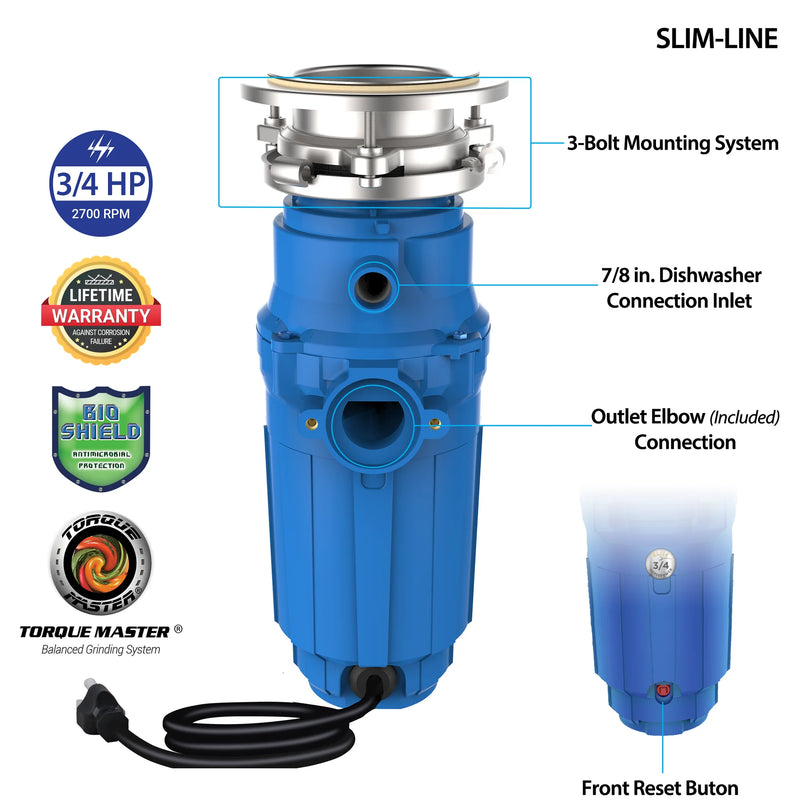 American Standard Elite ASE-90-SL Slim Line Garbage Disposal 3/4 HP