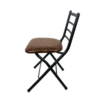 Mainstays Indoor Black Folding Slat Chair with Brown Vegan Leather Seat