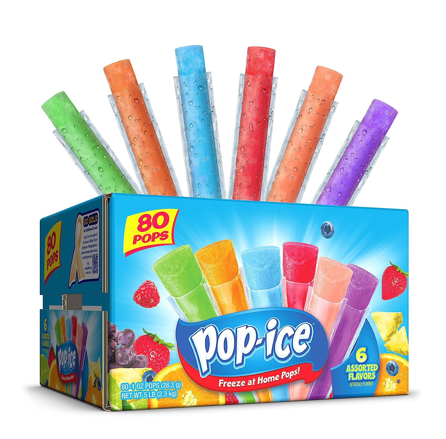 Pop Ice Popsicle Variety Pack of 1 Oz Freezer Bars, Assorted Flavors ...