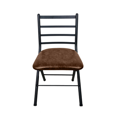 Mainstays Indoor Black Folding Slat Chair with Brown Vegan Leather Seat