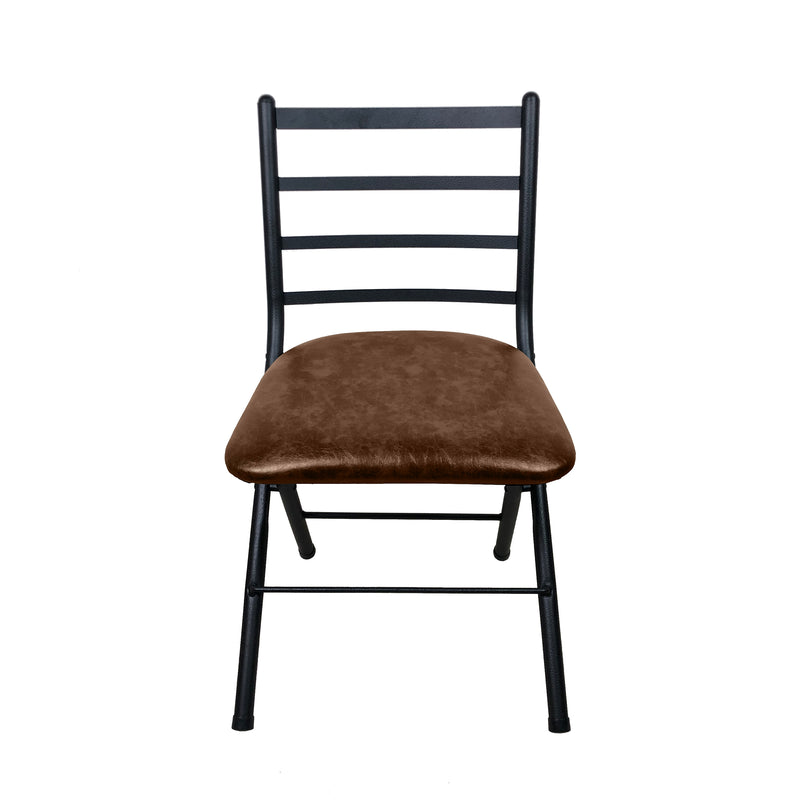 Mainstays Indoor Black Folding Slat Chair with Brown Vegan Leather Seat