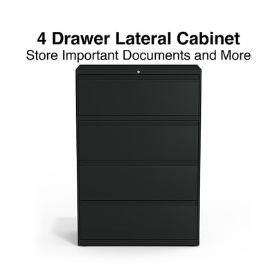 Staples Commercial 4 File Drawer Lateral File Cabinet, Locking, Black, 36"W