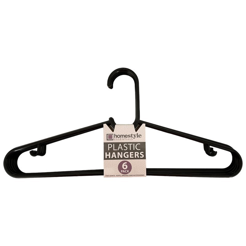 6 Plastic Hangers, Black