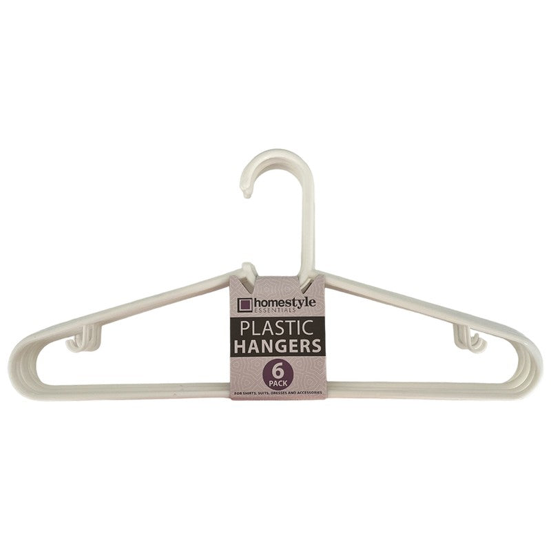 6 Plastic Hangers, White