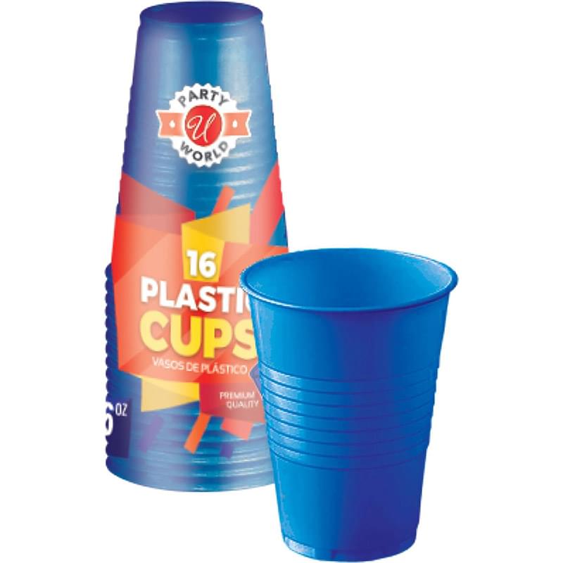 16 oz Blue Plastic Cup, 16 Count