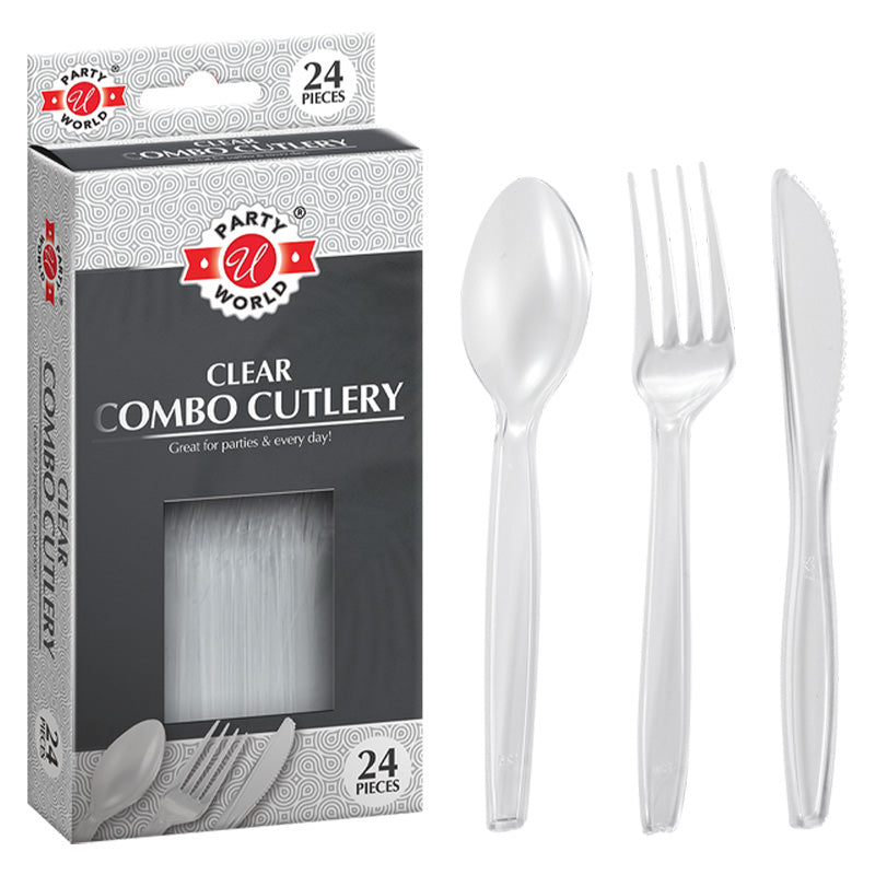 Clear Plastic Assorted Cutlery, 24 Count