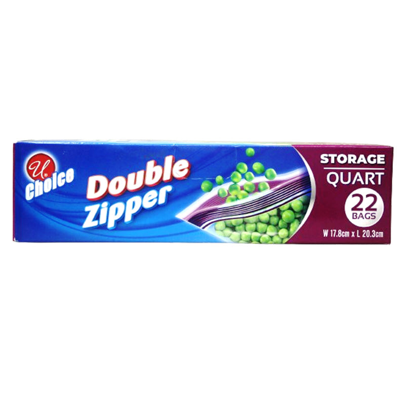 Double Zipper Quart Bags, 22 Count