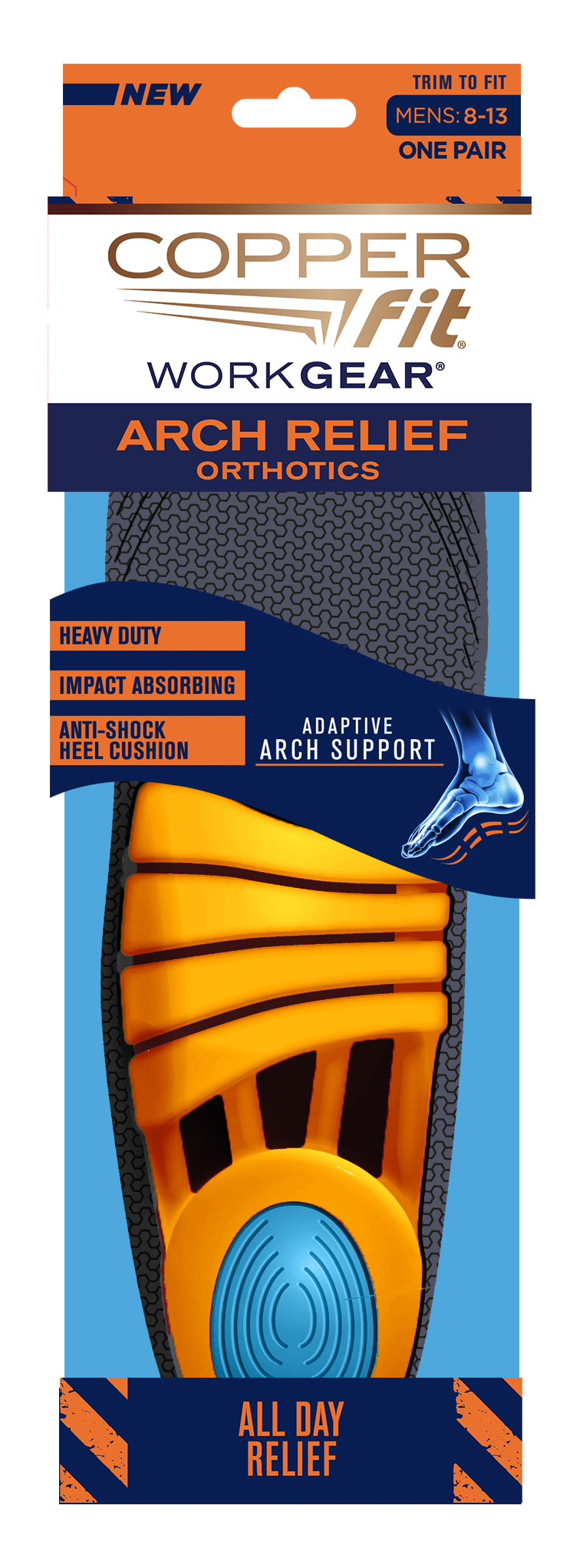 Copper Fit® Work Gear Arch Relief Orthotic Insoles, One Size Fits Most