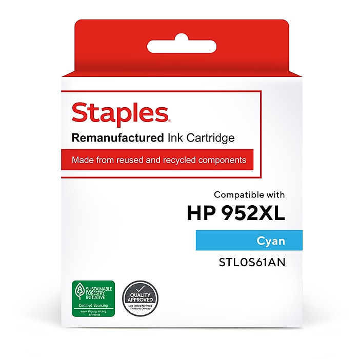 Staples Remanufactured Cyan High Yield Ink for HP 952XL