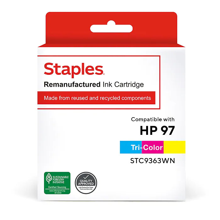 Staples Remanufactured Tri-Color Ink Cartridge Replacement for HP 97