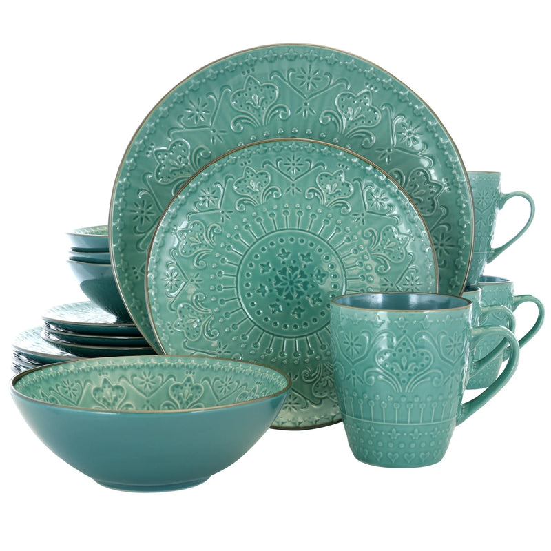 Elama Sea Foam Mozaic 16 Piece Round Stoneware Dinnerware Set