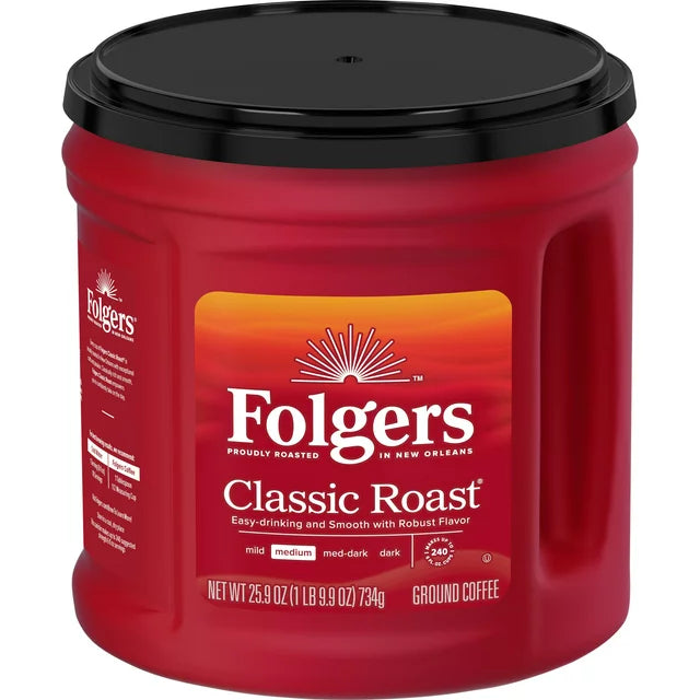 Folgers Classic Roast Ground Coffee, Medium Roast, 25.9 Ounce Canister