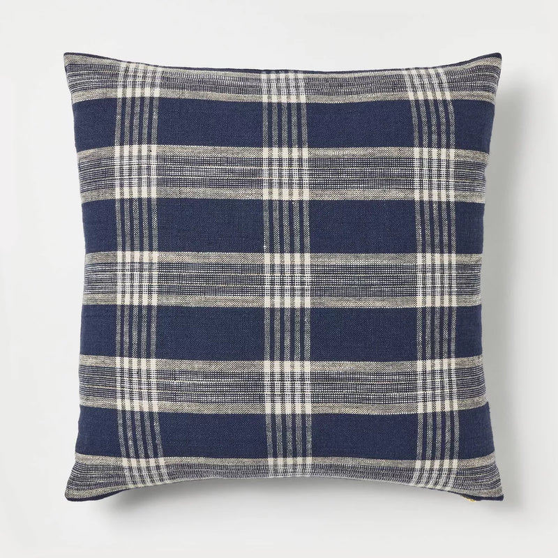 Woven Plaid Square Throw Pillow with Zipper Pull