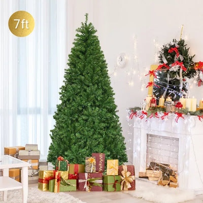 Costway 7' Pre-Lit Artificial Christmas Tree Hinged, 500 Lights