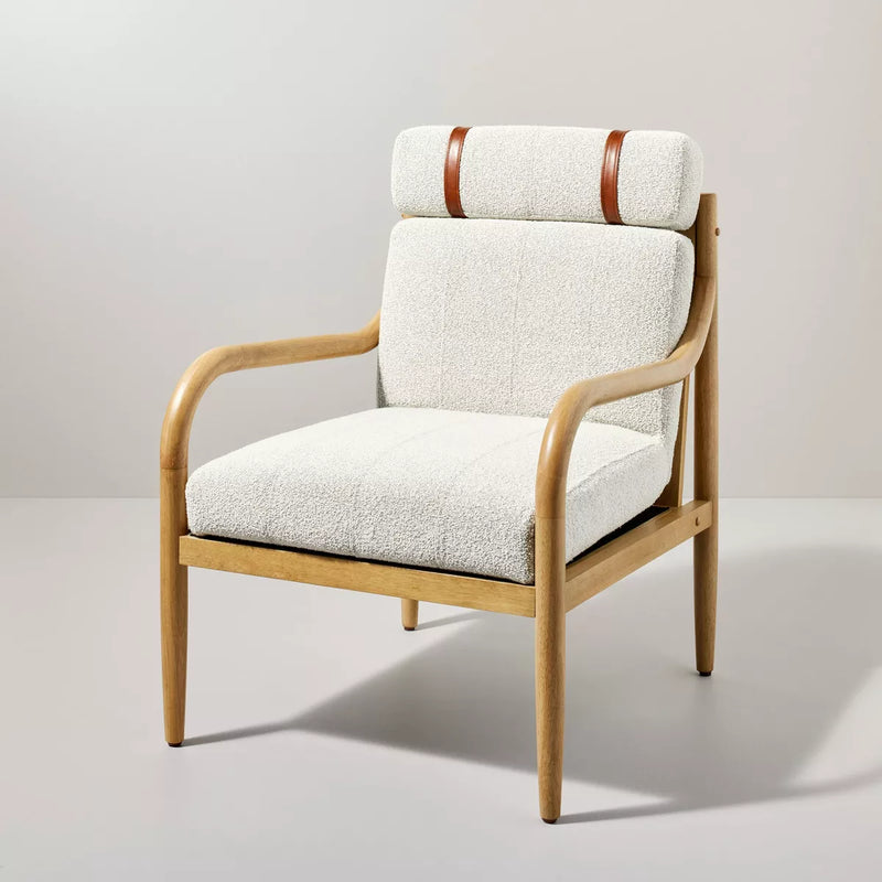 Boucle Upholstered Wood Accent Arm Chair, Oatmeal