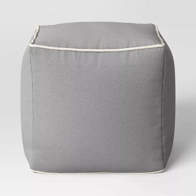 Color Block with Contrast Piping Pouf - Jet Gray/ Ivory