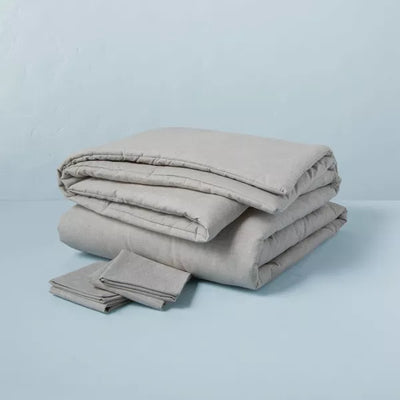 Linen Blend Duvet Set, Full/Queen, Jet Gray