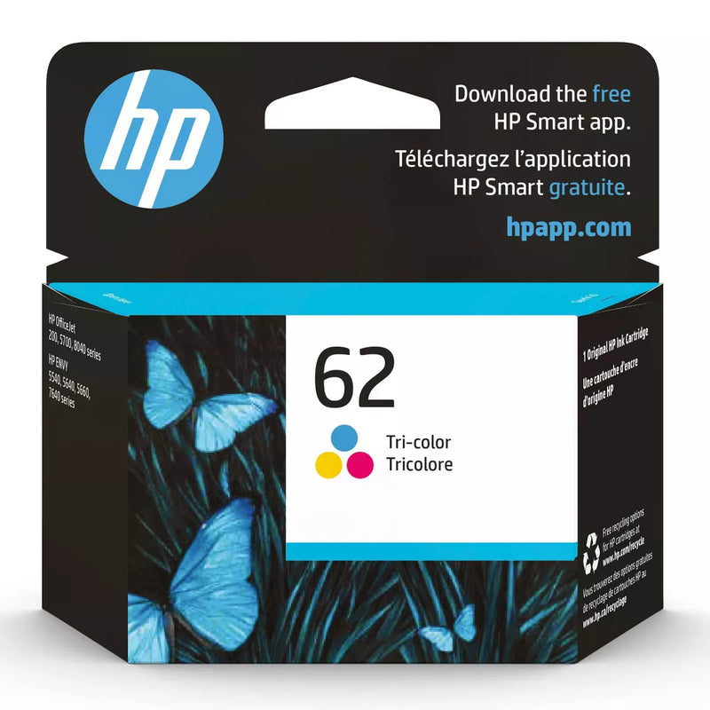 HP 62 Ink Series - Tri-color Ink Cartridge, EXP 02/24