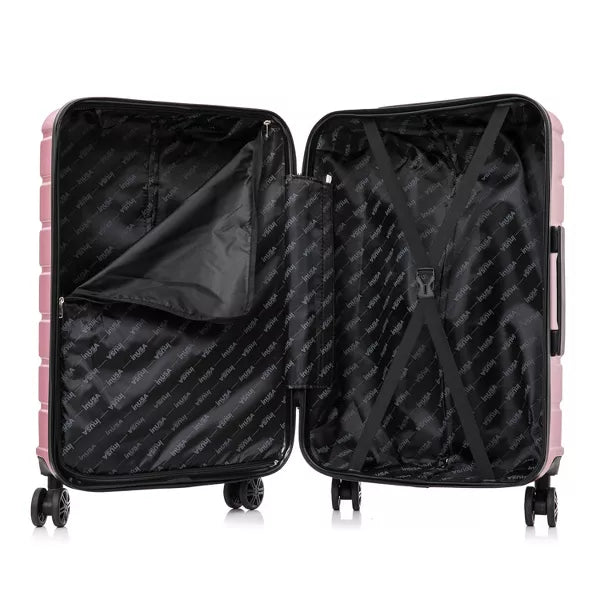 Lightweight Hardside Large Checked Spinner Suitcase, Rose Gold