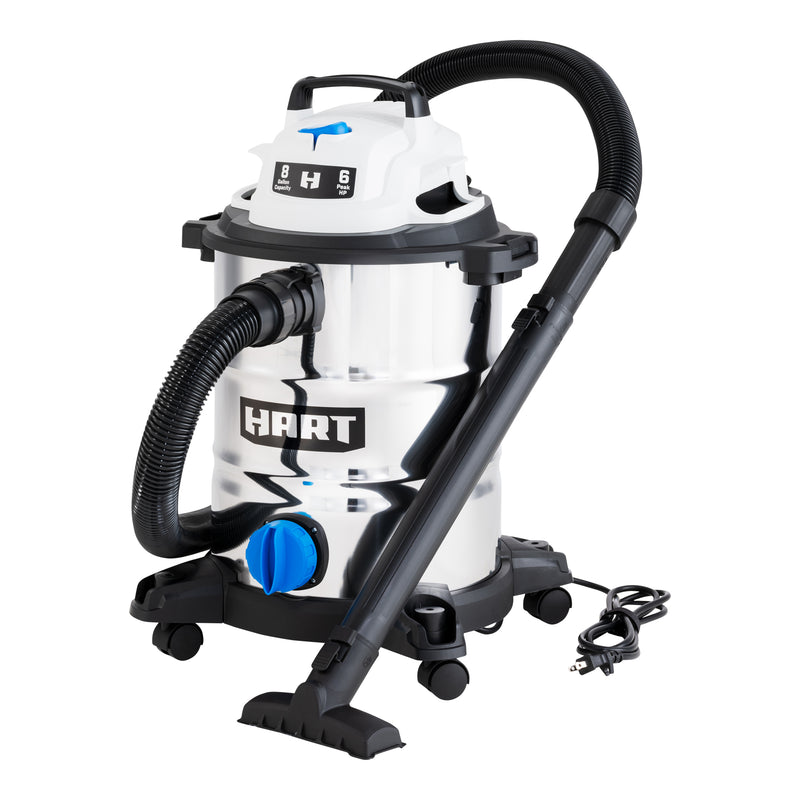 HART 8 Gallon 6 Peak HP Stainless Steel Wet/Dry Vacuum