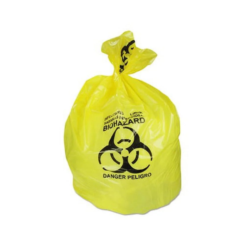 Biohazard Printed Can Liners 30 gal, 1.3 mil, 30" x 43", Yellow, 200/Carton