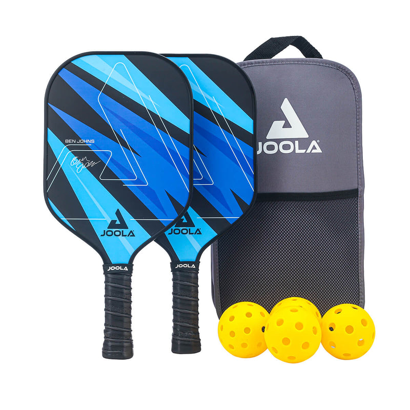 JOOLA Ben Johns Blue Lightning Pickleball Set, 2 Paddles, Paddle Bag, 4 Balls, Blue