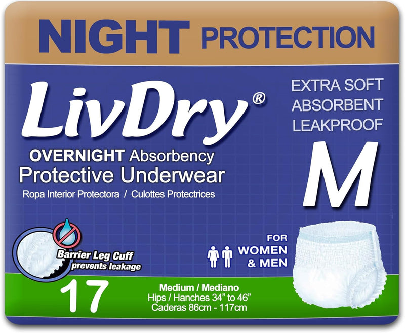 LivDry Overnight Adult Diapers for Women and Men, (Medium, 17-Pack) –  Jackpot Discount Store