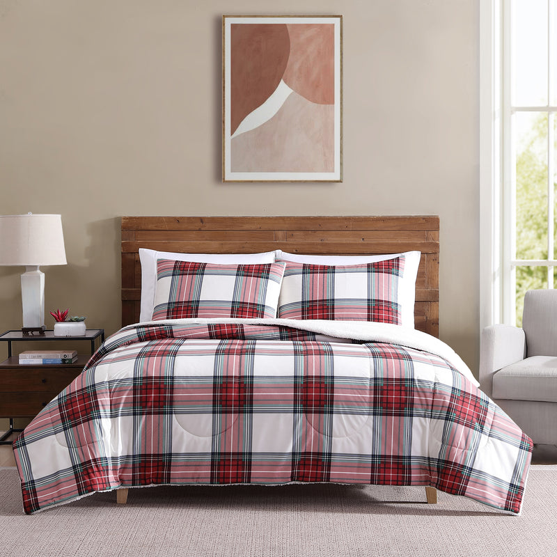 Mainstays 3-Piece Adult Comforter Set, Red Tartain Plaid, King