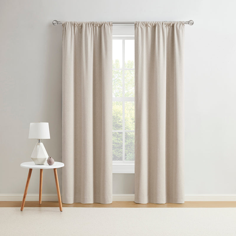 Mainstays Solid Linen Look Blackout Rod Pocket Curtain Panel Pair, Set of 2