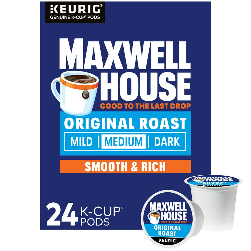 Maxwell House Original Roast Ground Coffee K-Cup Pods, Caffeinated, 24 ct, Best By; 6/25