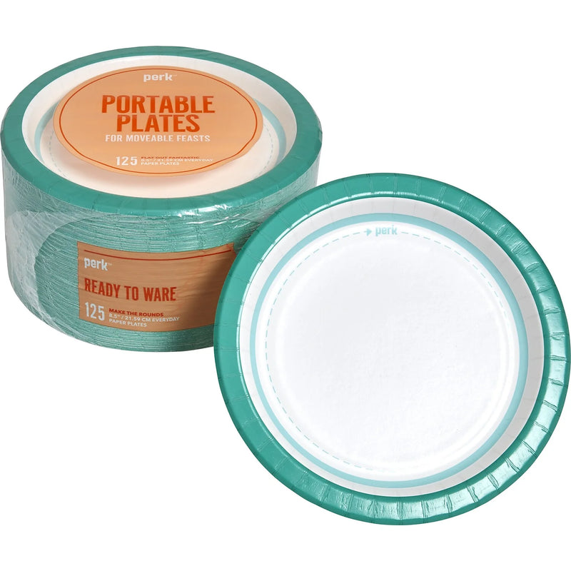 Perk Everyday Paper Plates 8.5" Teal/White 125/Pack