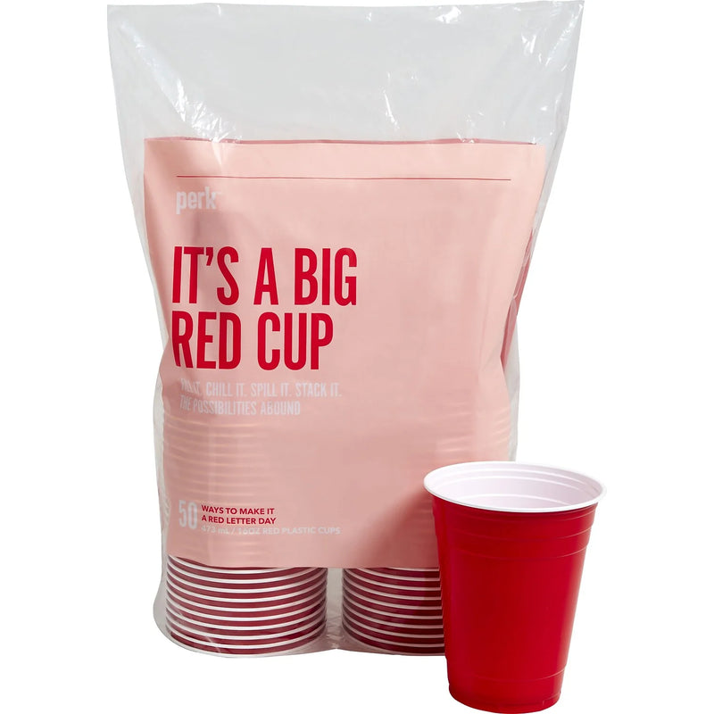 Perk Plastic Cold Cup 16 Oz. Red 50/Pack