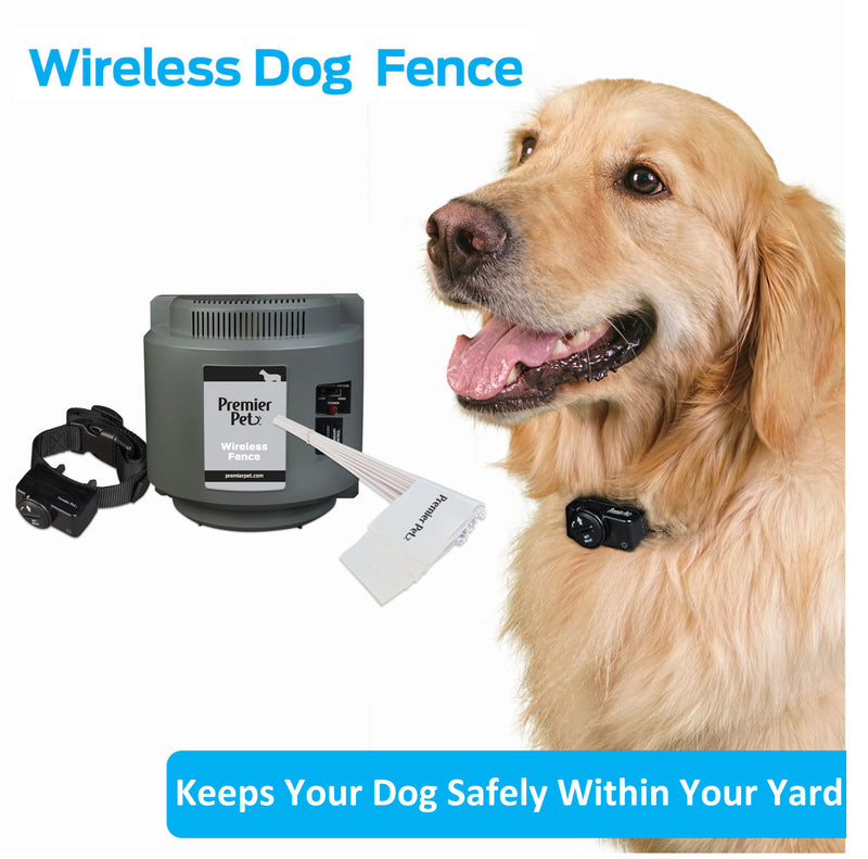 Premier Pet Wireless Fence for Dogs: .5 Acre Adjustable Circular Barrier, Wire-Free Electric Fence