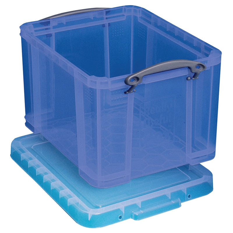 Really Useful Box® Plastic Storage Box, 32 Liters, 12"H x 14"W x 19"D, Blue