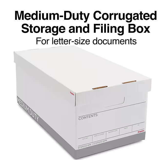 Medium Duty File Box with Lid, 4 Count