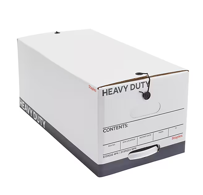 Staples Heavy Duty File Box, 4 Pack