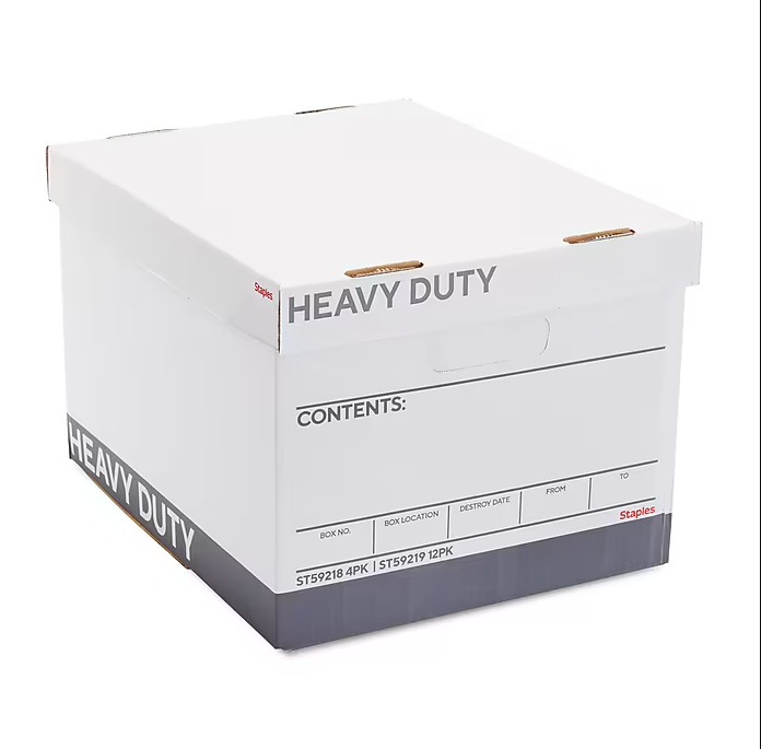 Staples Heavy Duty File Box, Lift Off Lid, Letter/Legal, 12/Carton