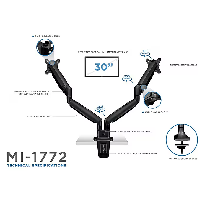 Height Adjustable Dual Monitor Desk Mount Arms for 13" to 32" Monitors