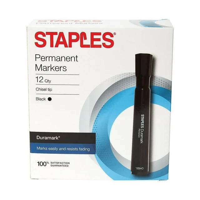 Staples DuraMark Permanent Markers Broad Point Black 12/Pack