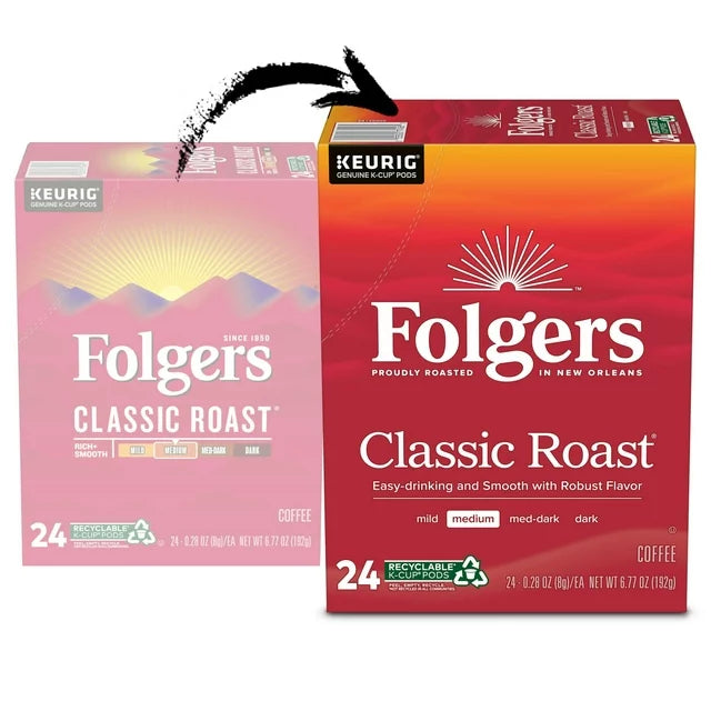 Folgers Classic Roast K-Cup Pods, Medium Roast Coffee, 24 Count, Best By; 5/25