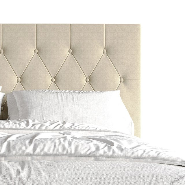 Simple Button Tufted Linen Upholstered Bed Beige - Twin