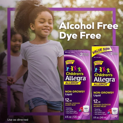 Allegra Children's Non-Drowsy Kids Allergy Relief, Berry Flavor, 4 fl oz BB 10/24