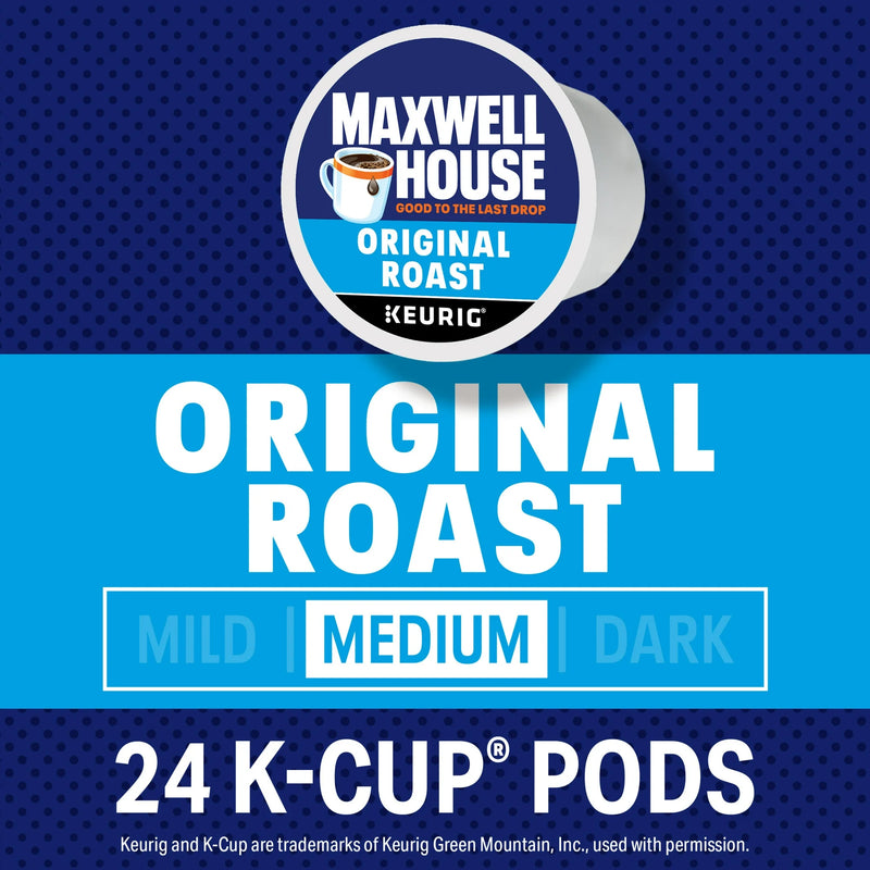 Maxwell House Original Roast Ground Coffee K-Cup Pods, Caffeinated, 24 ct, Best By; 6/25