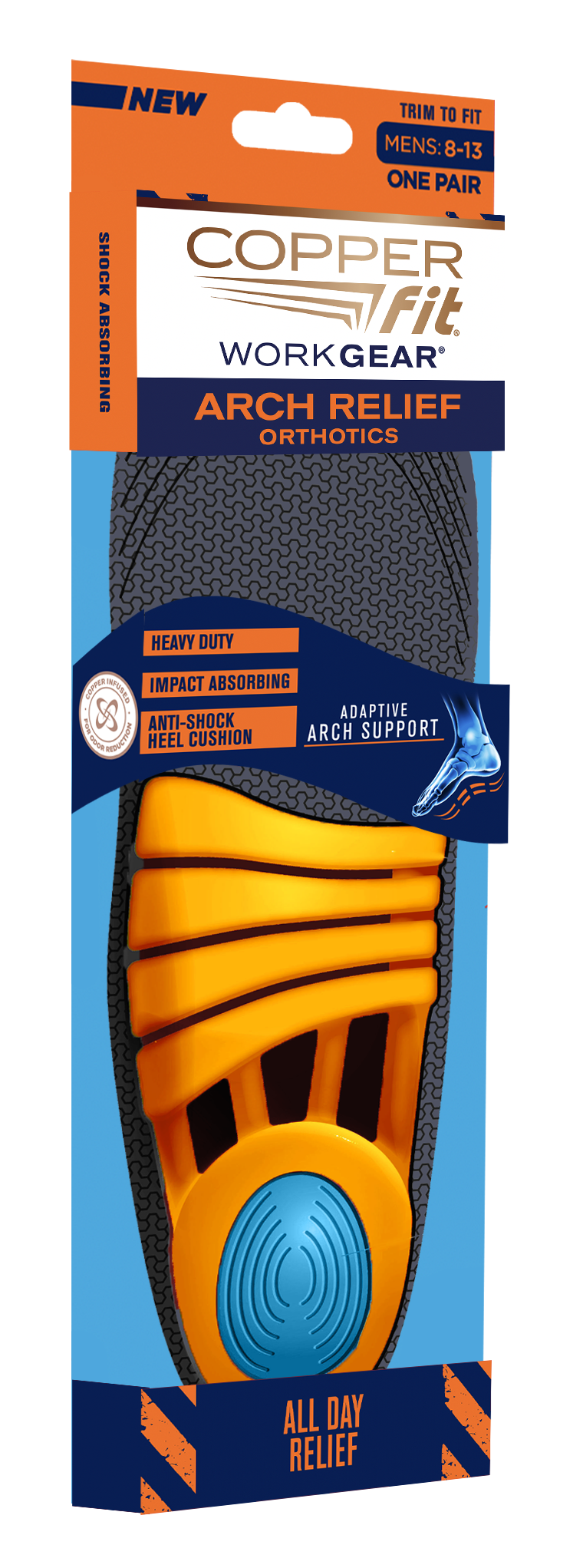 Copper Fit® Work Gear Arch Relief Orthotic Insoles, One Size Fits Most