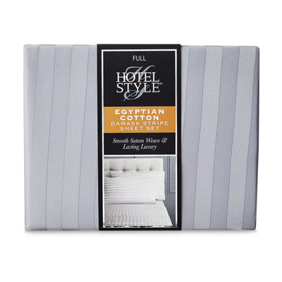 Hotel Style 4-Piece 600 Thread Count Grey Stripe Egyptian Cotton Bed Sheet Set, Full - Deep Pocket