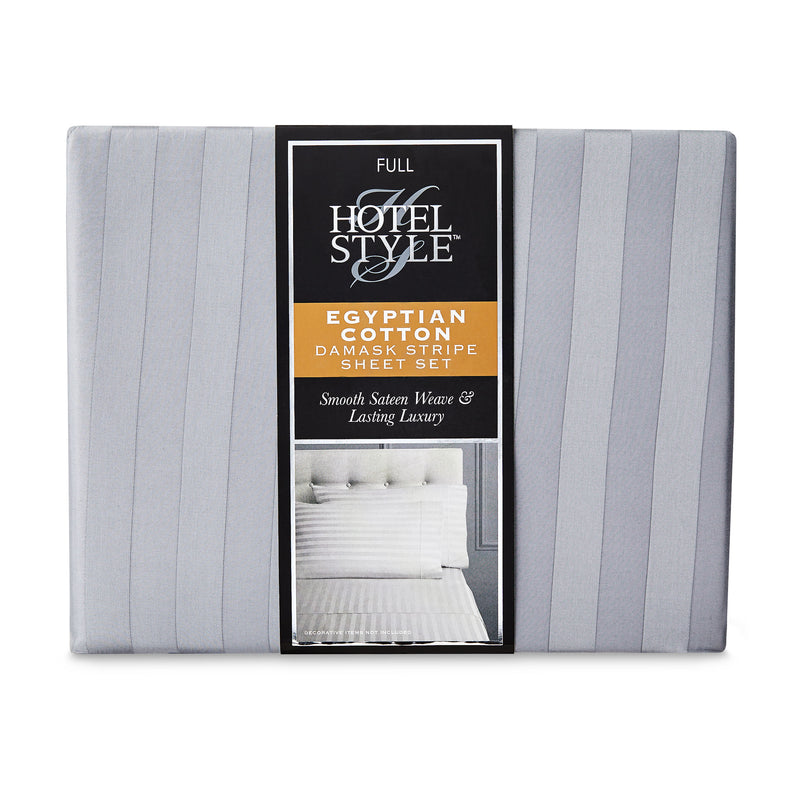 Hotel Style 4-Piece 600 Thread Count Grey Stripe Egyptian Cotton Bed Sheet Set, Full - Deep Pocket