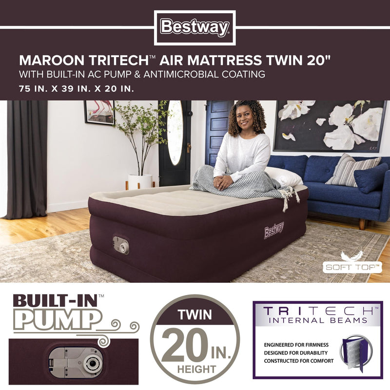 Bestway  Maroon Tritech Airbed Twin 20" with built-in AC pump