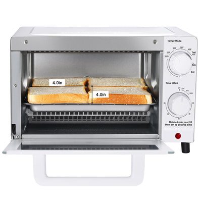 Mainstays 4 Slice Toaster Oven with 3 Settings, includes Baking Rack and Pan, White, New