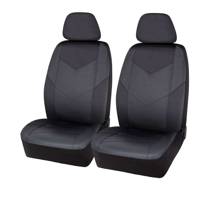 Auto Drive 2 Piece Car Seat Covers, Carbon Fiber Leather Black